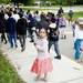 An Estabrook Elementary student looks over her shoulder after the flag-raising ceremony on Friday, June 7. Daniel Brenner I AnnArbor.com